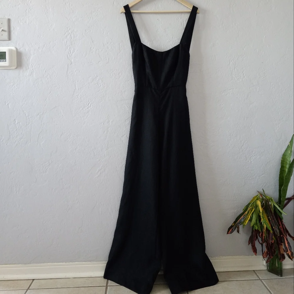Reformation Linen Wide Leg Autumn Jumpsuit Black 2